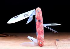 Multitool Douris Chastel Edition ARTIGON 05, 6-teilig, brosse, Pappelholz rot - Pappelholz Laguiole Messer - Helles, leichtes Edelholz mit lebendiger Maserung Taschenmesser - Handmade in France