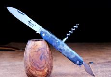 Multitool Douris Chastel Edition ARTIGON 06, 3-teilig, brosse, Pappelholz blau - Pappelholz Laguiole Messer - Helles, leichtes Edelholz mit lebendiger Maserung Taschenmesser - Handmade in France