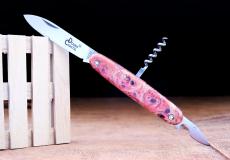 Multitool Douris Chastel Edition ARTIGON 04, 3-teilig, brosse, Pappelholz rot - Pappelholz Laguiole Messer - Helles, leichtes Edelholz mit lebendiger Maserung Taschenmesser - Handmade in France