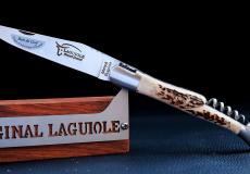 Taschenmesser Laguiole Honore Durand mit Korkenzieher , Edition ARCHEOP 02, guillochierte Biene, brosse, Hirsch-Horn, brosse - Hirschhorn Taschenmesser - Handmade in France