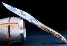Taschenmesser Laguiole Honore Durand Le Cerf matt, Hirschhorn, guillochierte Biene Taschenmesser - Handmade in France
