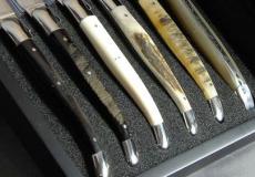 Laguiole en Aubrac 6-teilig, Gabeln Set brillant Horn DIVERS - Widderhorn Taschenmesser - Handmade in France