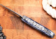 Taschenmesser Laguiole Du Barry, plein, Damast, okzitanisches Kreuz, Giraffe blau/grau, brillant, double platines - Giraffenknochen Taschenmesser - Handmade in France