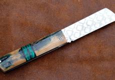 Taschenmesser TALACHITE von Thomas Fleury, Mammutstosszahn/Malachite, Damast, brillant Taschenmesser - Handmade in France