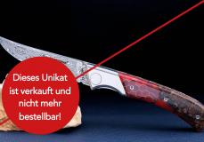 UNIKAT: Jagdmesser Claude Dozorme, Edition MORLOS 07, Kunstharz/Nussbaum, Damast, brillant Taschenmesser - Handmade in France