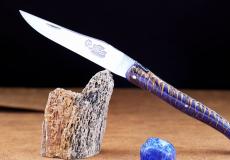 Taschenmesser Laguiole du Barry, Edition TANNOZ 04, guillochierte Biene, Tannenzapfen, brosse, BLUE Taschenmesser - Handmade in France