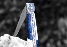 Laguiole-Taschenmesser Jean-Michel Cayron, Edition Schicksalsmesser EULE, Corian und NIDA, guillochierte Biene Taschenmesser - Handmade in France