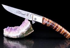 UNiKAT: Taschenmesser Thiers Claude Dozorme Edition SMALL JANNY 01, FlipDrop-System, 11 cm, Damastklinge, Mammut braun - Kategorie: Thiers-Messer, FlipDrop-System Taschenmesser - Handmade in France