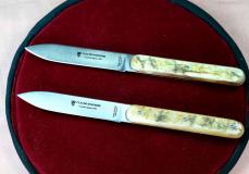 Steakmesser-Set Navette von Claude Dozorme, Widderhorngriff, 2 Stück Taschenmesser - Handmade in France