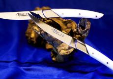 Thiers Steakmesserset Art Deco, Claude Dozorme, Ivoirine, glänzend Taschenmesser - Handmade in France