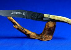 Taschenmesser Claude Dozorme, Laguiole Liner Lock Grand Modele 07, Widder, schwarze Klinge - Widderhorn Taschenmesser - Handmade in France