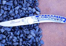 Taschenmesser Claude Dozorme, Thiers Liner lock, Edition COLOMBAGE blau, brosse, 11  cm - Kohle (stabilisiert) Taschenmesser - Handmade in France
