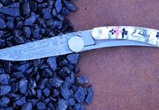 Taschenmesser Claude Dozorme, Thiers Liner Lock, Edition HIPSTER Calavera, 11 cm, brosse - Kohle (stabilisiert) Taschenmesser - Handmade in France