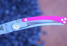 Taschenmesser Claude Dozorme, Thiers Liner Lock, Edition Swarovski rose, 9 cm, brosse - Kohle (stabilisiert) Taschenmesser - Handmade in France