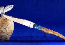 Taschenmesser Laguiole Armand Cayzac, Edition ATHOS, Kastanienbaum/Ahorn blau, brosse - Kastanienholz Taschenmesser - Handmade in France
