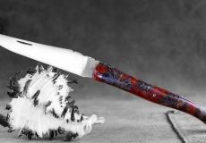 Taschenmesser Laguiole Armand Cayzac, Edition ORTERA 03, Amberbaumblumen, brosse, guillochierte Biene - Kunstharz Taschenmesser - Handmade in France
