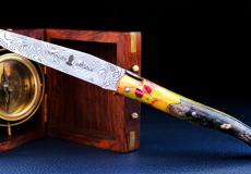 UNIKAT: Taschenmesser Laguiole Chevalier, Edition ARECO ASKAN - OSGAND, Damast, Hybridholz, brosse, Plein, double platines - Eiche Taschenmesser - Handmade in France