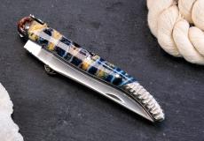 Taschenmesser Laguiole David Dauvillaire, Edition AFRODENIUS blau, Mammutbackenzahn, guillochierte Biene, brosse