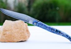 Halb-UNIKAT: Taschenmesser Laguiole David Dauvillaire, Edition BERGAS 06, Jap. Damast, Koralle, tripple Platines, brillant, Plein Taschenmesser - Handmade in France