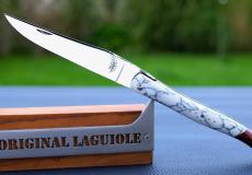 Halb-UNIKAT: Taschenmesser Laguiole David Dauvillaire, Edition BERGAS 08, Marmor, Jaspis, tripple Platines, brillant, Plein Taschenmesser - Handmade in France