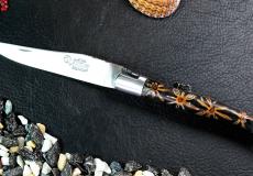 Taschenmesser Laguiole du Barry, Edition GOURMET Anis, brosse, guillochierte Biene - Kunstharz Taschenmesser - Handmade in France