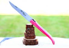 Taschenmesser Laguiole du Barry, Plein, double platines, Giraffe, rot/lachs/pink, 13cm - Giraffenknochen Taschenmesser - Handmade in France