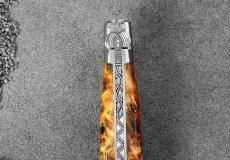 Taschenmesser Laguiole en Aubrac, Edition BELLE 35, Pappelholzknorre, guillochierte Biene, brosse