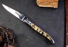Taschenmesser Laguiole en Aubrac, Edition GOLDY, Kunstharz+Goldfolie, guillochierte Biene, brillant Taschenmesser - Handmade in France