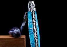 Taschenmesser Laguiole en Aubrac, Edition MAGIQUE 03, Larimar, Double Platines, brillant, Freimaurer Taschenmesser - Handmade in France