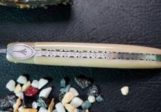 Taschenmesser Laguiole en Aubrac, Edition Origine Tour Eiffel Hornspitze blond, guillochierte Biene, brosse