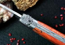 Taschenmesser Laguiole en Aubrac, Edition PAPILLON RED, Birken­maserknolle, guillochierte Biene, brosse
