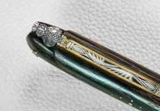 Taschenmesser Laguiole en Aubrac, Edition TAGLISSIMO Mooreiche + 3 Brillanten, guillochierte Biene, brosse, plein