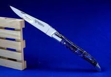 Taschenmesser Laguiole en Aubrac, guillochierte Biene, brillant, Rosskastanie-Knorre blau - Kastanienholz Taschenmesser - Handmade in France