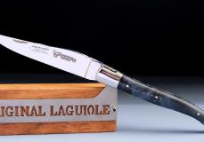 Taschenmesser Laguiole en Aubrac, Pappelholz blau, guillochierte Biene , brillant - Eiche Taschenmesser - Handmade in France