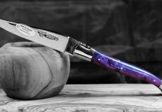 Taschenmesser Laguiole en Aubrac, Pappelholz violett, guillochierte Biene , brillant