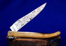 Taschenmesser Laguiole en Aubrac, PLEIN, Pistazienholz, guillochierte Biene, Fabrice Lefort: FANTASIA 01 Taschenmesser - Handmade in France