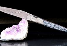 Taschenmesser Laguiole Honore Durand Edition METEOR 03, Meteorit, Damast, Koralle grau, brosse Taschenmesser - Handmade in France