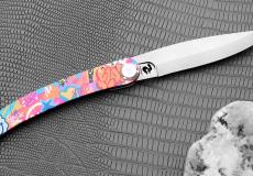 Taschenmesser Le Coq Francais, Edition BUR, STREET ART ROSE, brosse, 11,5 cm - 11cm Taschenmesser - Handmade in France