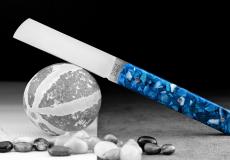 Taschenmesser Le Fidele, Edition 20/20 mit GRAVUR, Pearly Horn blau, brosse Taschenmesser - Handmade in France