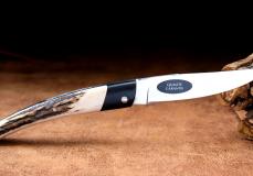 Taschenmesser Thiers Arbalete Genes David, Hirsch/Ebenholz, brillant, Plein - Hirschhorn Taschenmesser - Handmade in France