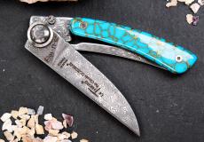 Taschenmesser Thiers Claude Dozorme, Edition TREMOR Türkis, Damast