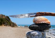 Taschenmesser Thiers Goyon-Chazeau, Edition JOEL 21, Damast, Nussbaum, 10 cm Taschenmesser - Handmade in France
