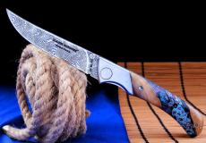 UNIKAT: Jagdmesser Claude Dozorme, Edition MORLOS 16, Hybrid-Holz, Damast, brosse