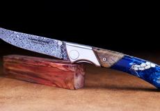 UNIKAT: Jagdmesser Claude Dozorme, Edition MORLOS 17, Hybrid-Holz, Damast, brosse
