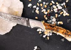 UNIKAT: Jagdmesser Claude Dozorme, Edition MORLOS 28, Mammutstoßzahn, Damast, brosse