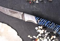 UNIKAT: Jagdmesser Claude Dozorme, Edition MORLOS 29, Mammutbackenzahn, Damast, brosse