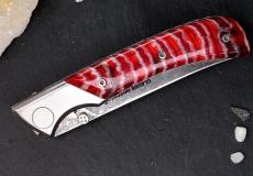 UNIKAT: Jagdmesser Claude Dozorme, Edition MORLOS 30, Mammutbackenzahn, Damast, brosse