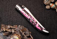UNIKAT: Laguiole-Taschenmesser Ty Coutelier, Edition AKALO 05, Kuhdung pink, guillochierte Biene, brosse
