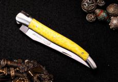 UNIKAT: Laguiole-Taschenmesser Ty Coutelier, Edition AKALO 06, Koralle gelb, guillochierte Biene, brosse
