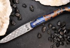 UNIKAT: Taschenmesser Laguiole Claude Dozorme, Edition JOOM 10, Damast, Ahorn blau, Plein, brillant, guillochierte Biene
